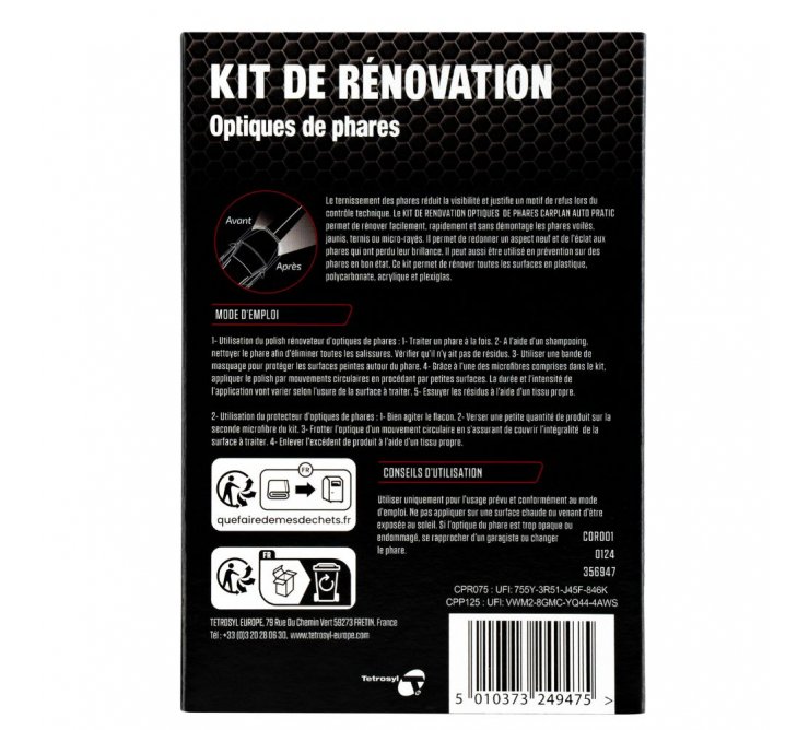 Kit rénovation optiques de phares - Carplan Auto pratic