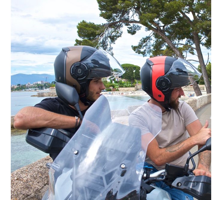 Casque Jet DS ULTRASONIC COPPER & RED - Homologué ECE 22.06, Coque ABS, Visière Double