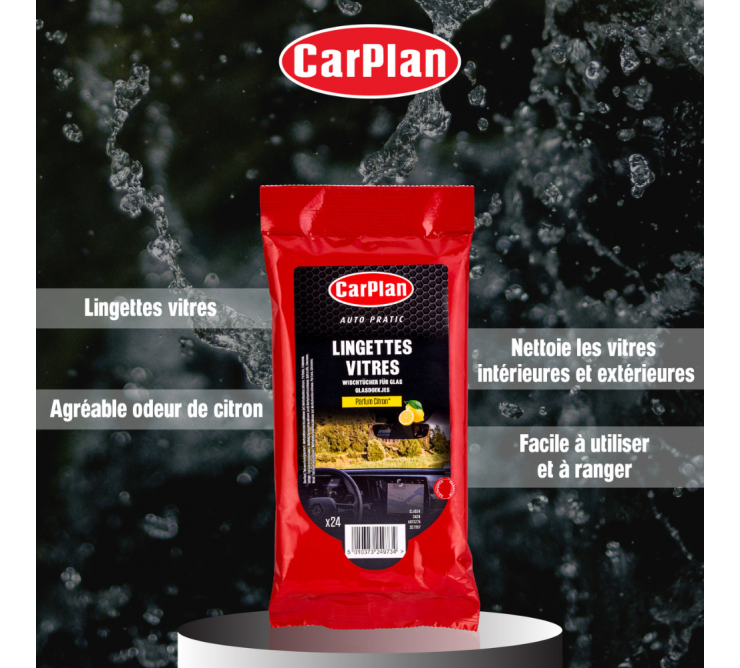 Lingettes vitres Citron - Carplan Auto Pratic