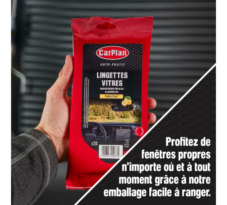 Lingettes vitres Citron - Carplan Auto Pratic